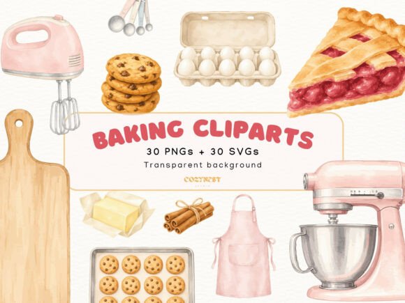 Baking Watercolor Cliparts: A Versatile Graphic Design Asset for Creative Publishers