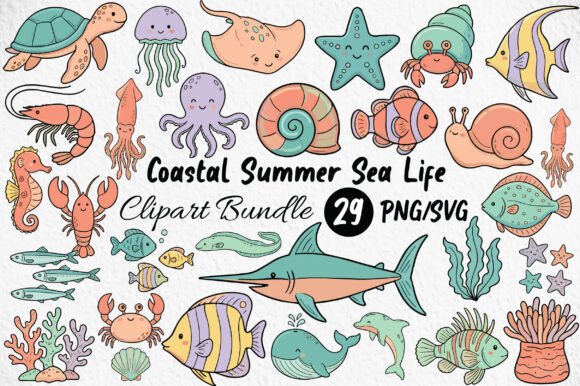 Coastal Summer Sea Life Clipart Bundle: A Designer’s Perspective on Themed Graphics