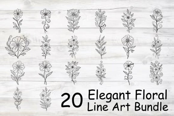 Elegant Floral Line Art Bundle: A Graphic Design Asset for Polished Content Publishing