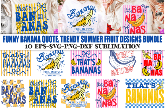 Funny Bananas Summer Fruit PNG Bundle: A Playful Graphic Design Asset for T-Shirt Designs and Content Creators