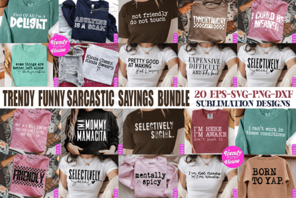 Funny Sarcastic Sayings SVG PNG Bundle for T-Shirt Designs