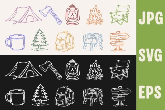 Hand Drawn Camping Icon Set Design: A Versatile Graphic for Outdoor-Themed Content