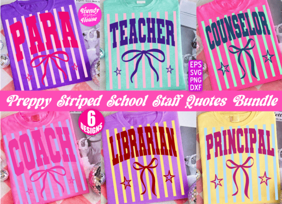 Preppy Striped School Teacher PNG Bundle for T-Shirt Designs and Graphics