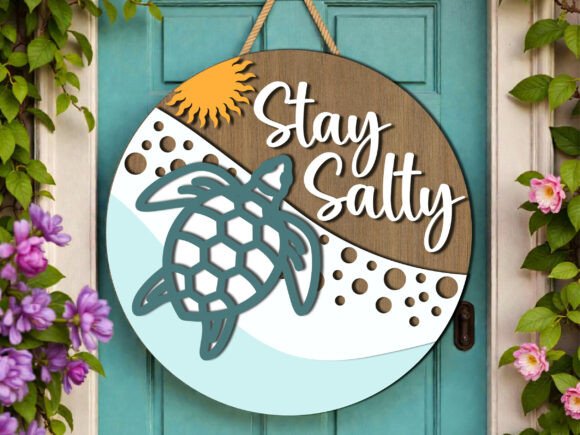 Stay Salty Beach Turtle Door Hanger SVG: A Festive Graphic Design Asset for Local Crafts and Branding