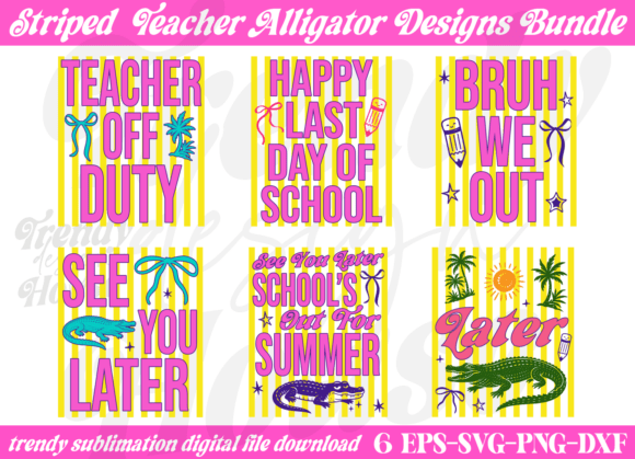 Striped Teachers Alligator PNG Bundle: A Versatile Graphic for T-Shirt Designs