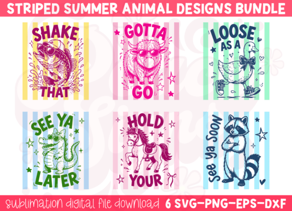 Stripes Funny Summer Animal PNG Bundle for Local Business Graphics