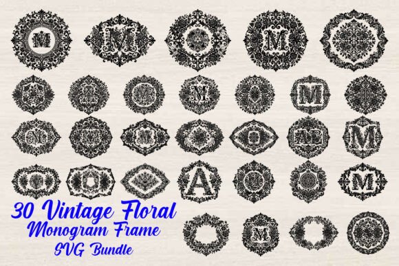 Vintage Floral Monogram Frame SVG Bundle for Crafts and Graphics